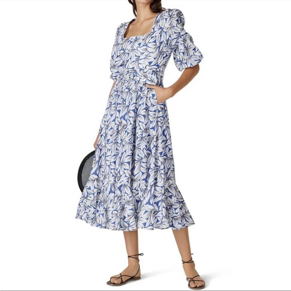 Jonathan Simkhai White and Blue Floral Midi Dress